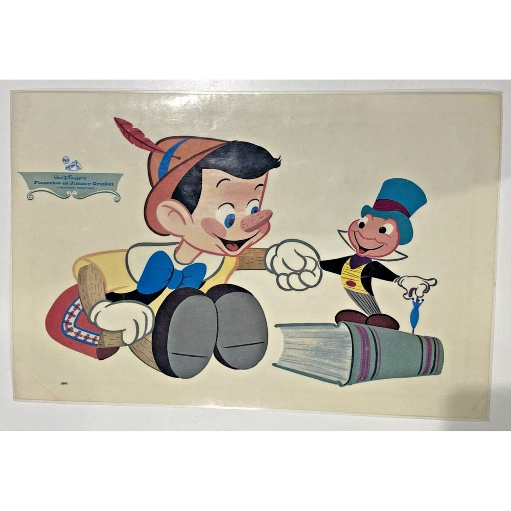 Disney Placemat Pinocchio & Jiminy Cricket 11x17 Cream Good "Jimmy" Error 1961